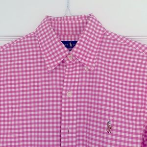 White and pink checkered dress shirt. Barely worn, practically new.